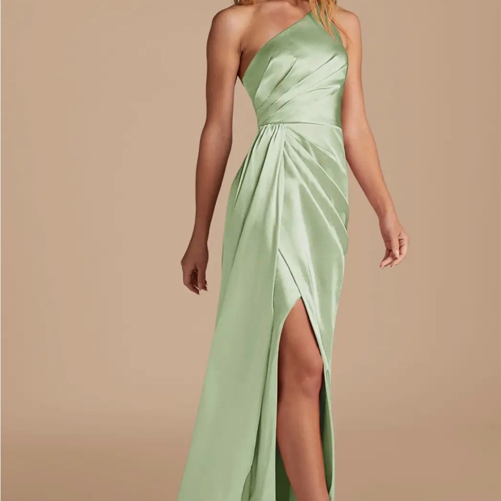 Azazie One-Shoulder Dusty Sage Strappy dress